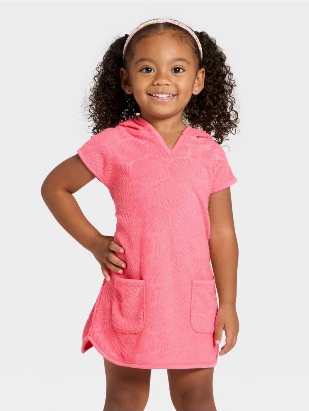NWT Cat & Jack Toddler Girls' Seashell Embossed Hooded Swim Cover Up Dress